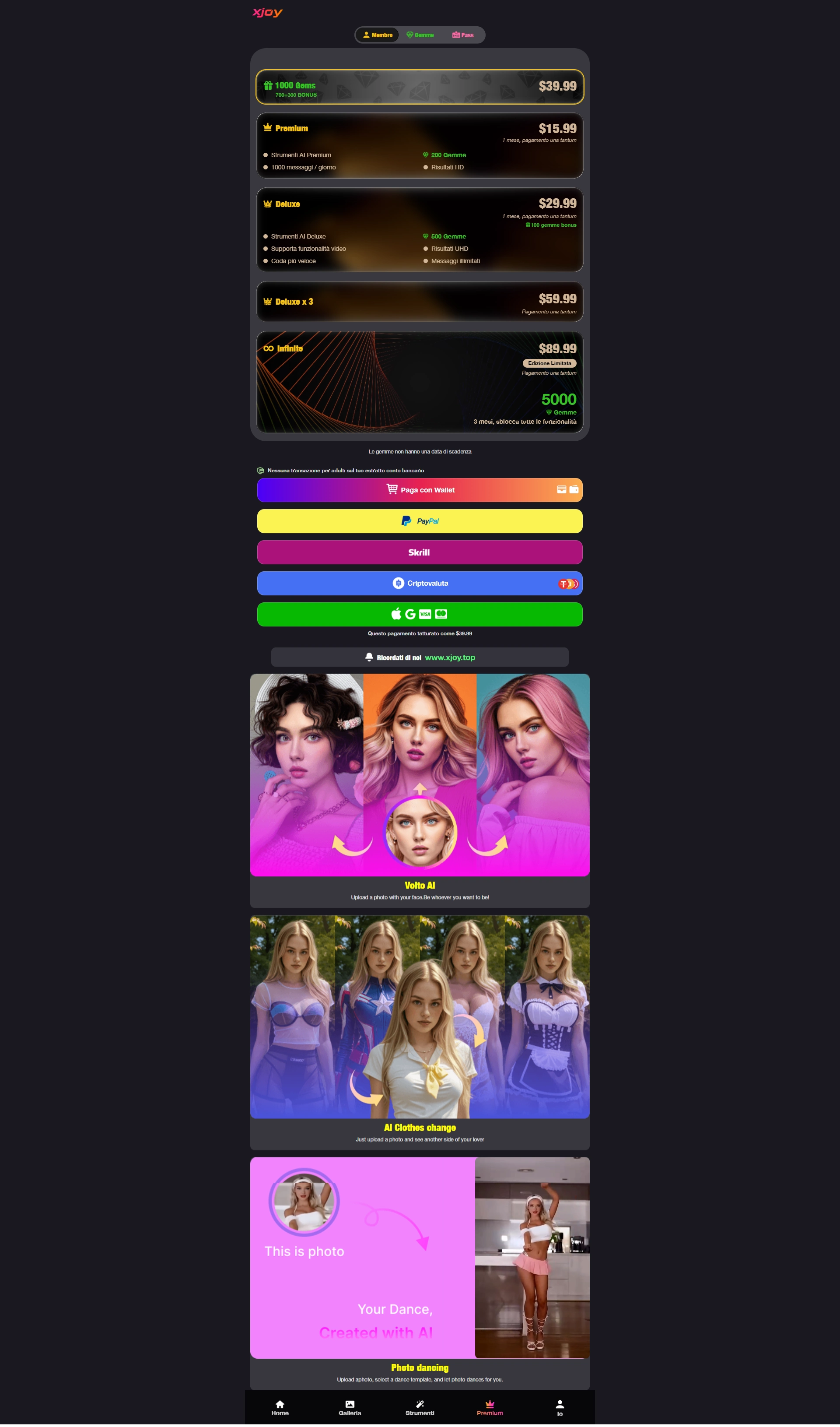 XJoy Ai homepage pricing page