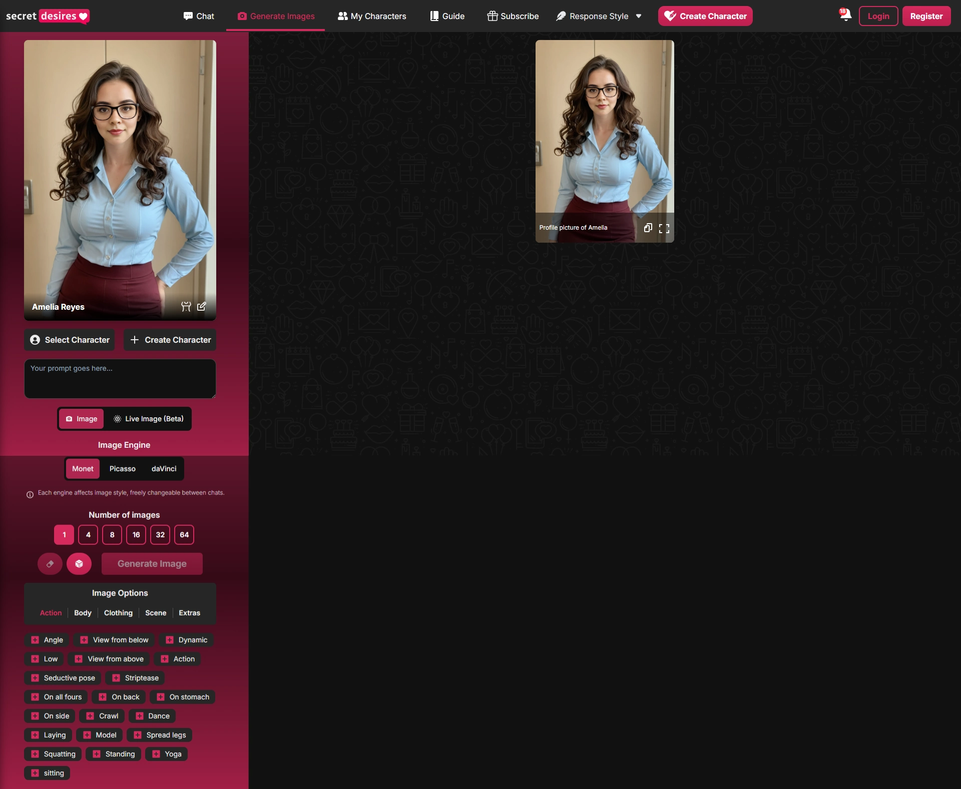 SecretDesiresAi Generate image page